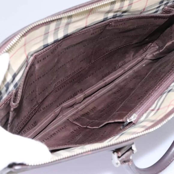 BURBERRY Hand Bag Nylon Leather Khaki Brown Silver Auth - Picture 16 of 16